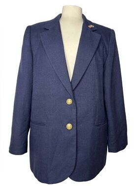 Appleseed's Navy Blue Blazer Two Gold Crest Buttons Jacket Sz 16